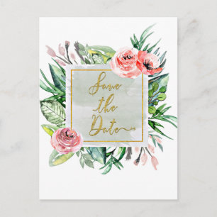 Carte Postale Faire-part Aquarelle florale moderne Enregistrer la date Mari