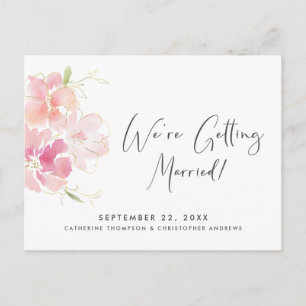 Carte Postale Faire-part Aquarelle Florale Rose Pâle Moderne