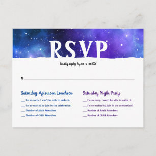 Carte Postale Faire-part Aquarelle Galaxie Violet Bleu Bar Mitzvah RSVP
