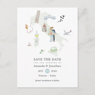 Carte Postale Faire-part Aquarelle Italie Destination Mariage Enregistrer l