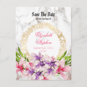 Carte Postale Faire-part Aquarelle Magnolias, Faux Marble Enregistrer la da