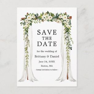 Carte Postale Faire-part Aquarelle mariage à canopée Arc Vert Floral