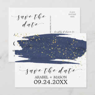 Carte Postale Faire-part Aquarelle marine et mariage d'or Enregistrer la da