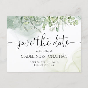Carte Postale Faire-part Aquarelle moderne Agate Eucalyptus Vert