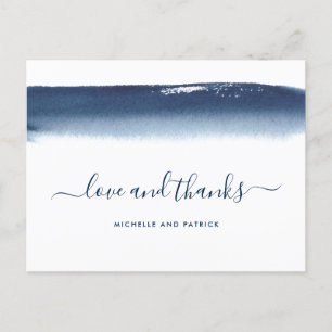 Carte Postale Faire-part Aquarelle moderne Mariage bleu marine Merci