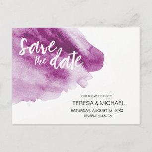 Carte Postale Faire-part Aquarelle moderne Purple Splash Enregistrer la dat