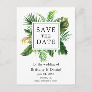 Carte Postale Faire-part Aquarelle moderne Verdure Florale Sauvez La Date