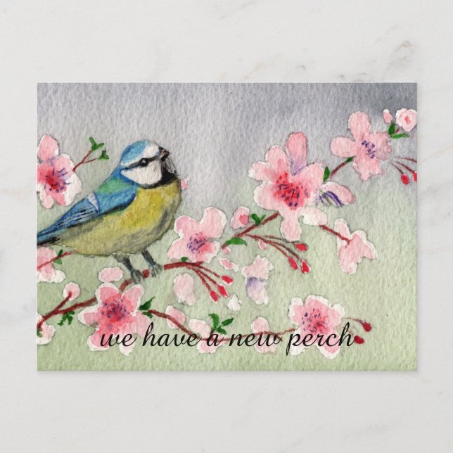 Carte Postale Faire-part Aquarelle Nouvelle perche Changement d'adresse (Devant)