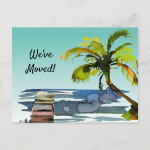 Carte Postale Faire-part Aquarelle Palm Tree Aqua Sky Déménagé en Floride