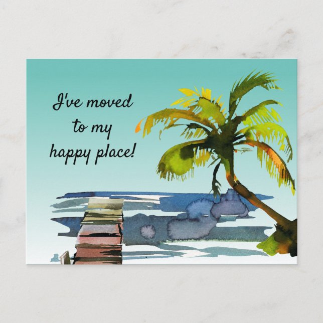 Carte Postale Faire-part Aquarelle Palm Tree déplacée à mon endroit heureux (Devant)