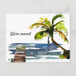 Carte Postale Faire-part Aquarelle Palm Tree Nous Avons Déplacé Nouvelle Ad