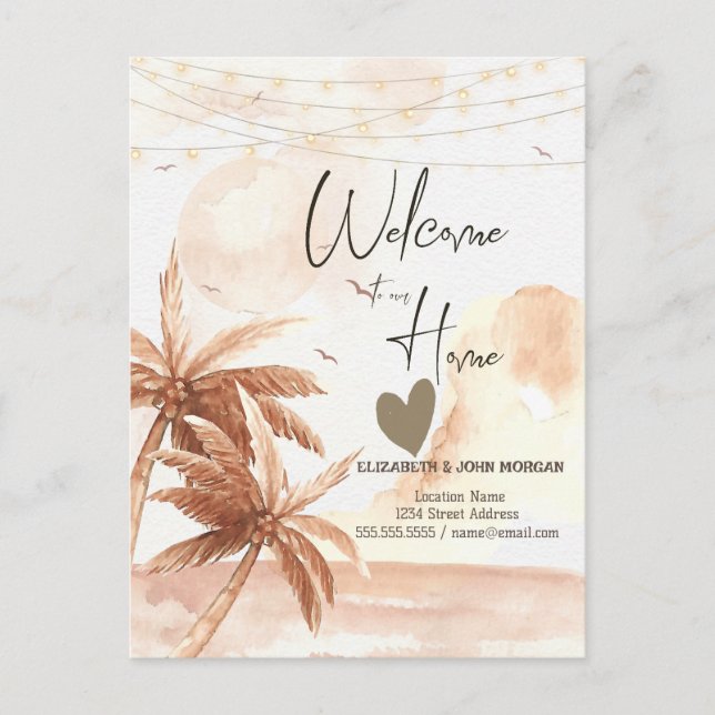 Carte Postale Faire-part Aquarelle Palmiers Rustiques (Devant)