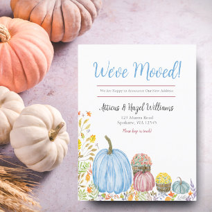 Carte Postale Faire-part Aquarelle Pastel Mums, Citrouille Automne Moving