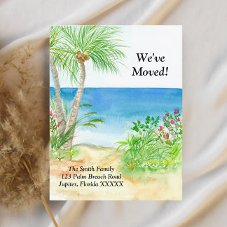 Carte Postale Faire-part Aquarelle Plage Tropicale Nous Avons Déménagé