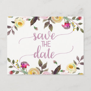 Carte Postale Faire-part Aquarelle Rose douce Mariage floral Enregistrer la