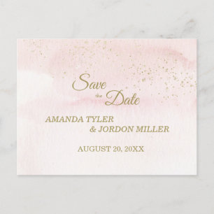 Carte Postale Faire-part Aquarelle rose Or Type Mariage Enregistrer la date