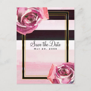 Carte Postale Faire-part Aquarelle rose Rose noir blanc Enregistrer la date