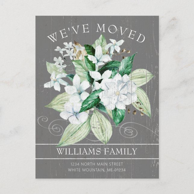 Carte Postale Faire-part Aquarelle Russe blanche Magnolia Moving Floral (Devant)