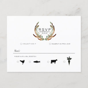 Carte Postale Faire-part Aquarelle rustique Antler & Greenery RSVP