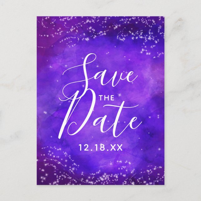 Carte Postale Faire-part Aquarelle Starry Night Galaxy Enregistrer la date (Devant)