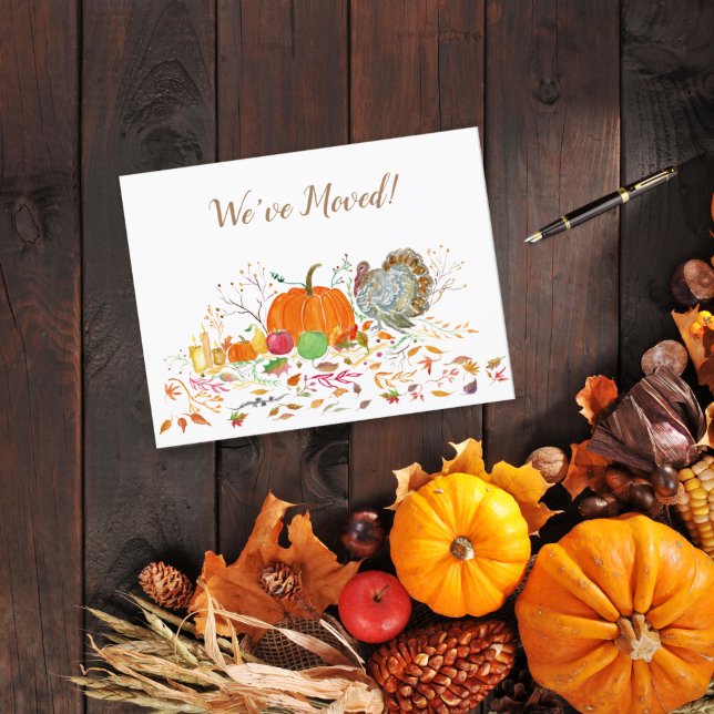 Carte Postale Faire-part Aquarelle Thanksgiving Nous avons bougé (Créateur téléchargé)