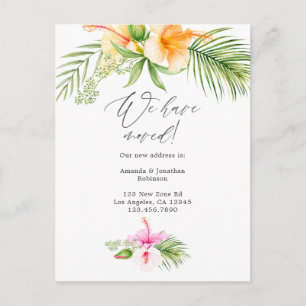 Carte Postale Faire-part Aquarelle Tropical Floral Nouvelle adresse