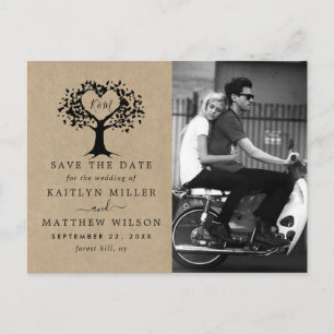 Carte Postale Faire-part Arbre à coeur rustique mariage photo save the date