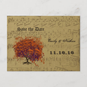 Carte Postale Faire-part Arbre à feuilles en forme de cœur de corail foncé 