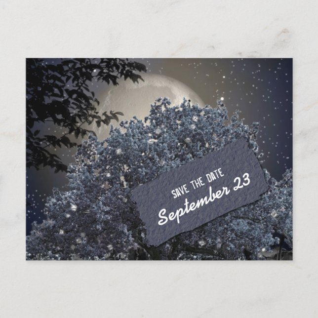 Carte Postale Faire-part Arbre bleu nuit enchanté Enregistrer la date (Devant)