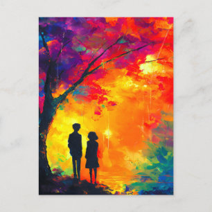 Carte Postale Faire-part Arbre coloré d'amour