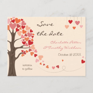 Carte Postale Faire-part Arbre d'amour coeurs mariage à retenir la date