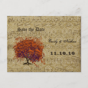 Carte Postale Faire-part Arbre de feuilles du coeur de corail foncé Enregis