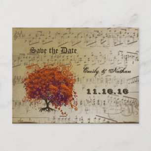 Carte Postale Faire-part Arbre de feuilles du coeur de corail foncé Enregis