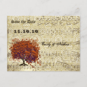 Carte Postale Faire-part Arbre de feuilles du coeur de corail foncé Enregis