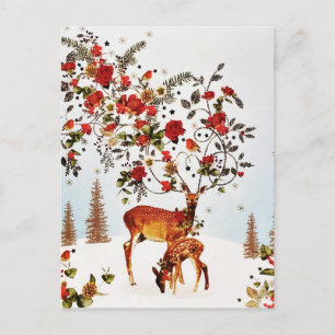 Carte Postale Faire-part Arbre de Noël Inséparable hiver Aquarelle