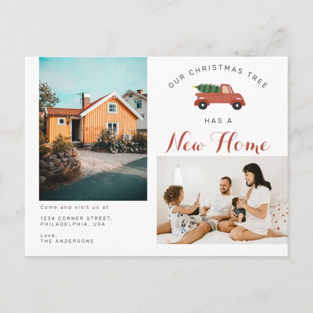 Carte Postale Faire-part Arbre de Noël moderne Nouvelle maison Voiture roug (Devant)