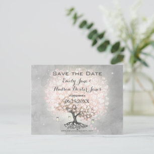 Carte Postale Faire-part Arbre oiseau mariage coeur feuille rose dogwood pâ