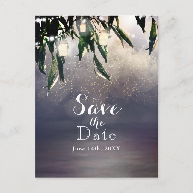Carte Postale Faire-part Arbre Saule Pleureur & Pot Mason Save the Date (Devant)
