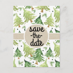 Carte Postale Faire-part Arbres de pin à l'aquarelle Kraft Rustique Épargne