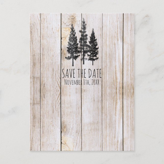 Carte Postale Faire-part Arbres de pin rustiques en bois Campagne Enregistr (Devant)