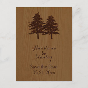 Carte Postale Faire-part Arbres sur bois mariage forestier Épargnez la date