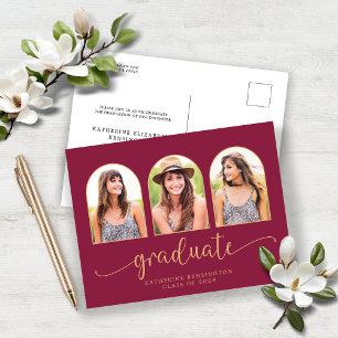 Carte Postale Faire-part Arc d'or de Bourgogne Maroon 3 Photo Graduation