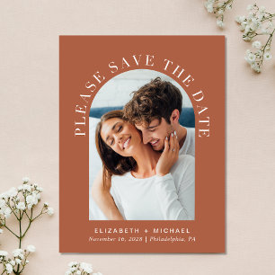 Carte Postale Faire-part Arch Photo QR Code Terracotta Enregistrer La Date