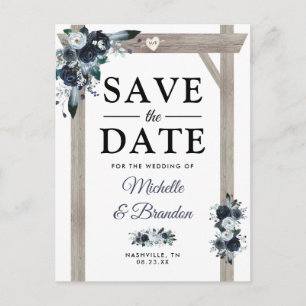 Carte Postale Faire-part Arche Rustique Fleurs Bleu Poussiéreux Save the Da
