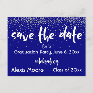 Carte Postale Faire-part Argent Confetti Marine Graduation Party Save Date