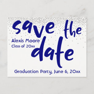 Carte Postale Faire-part Argent Confetti Marine Typographie Enregistrer la