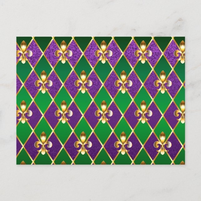 Carte Postale Faire-part Arrière - plan de bijoux Mardi Gras (Devant)