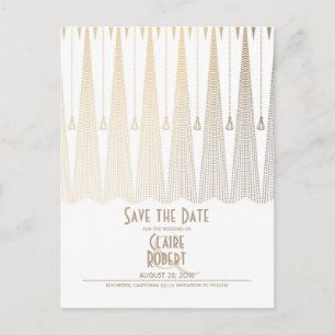 Carte Postale Faire-part Art Déco Blanc et Gold Vintage Enregistrer la date