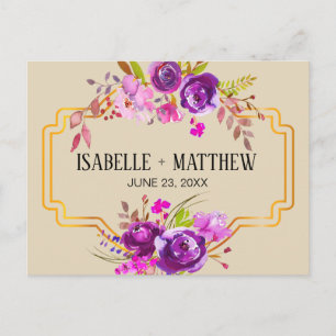 Carte Postale Faire-part Art Déco Fleurs Violettes Aquarelle Économisez la 