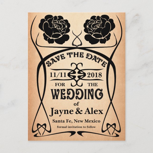 Carte Postale Faire-part Art Nouveau Vieux Ouest Mariage Rose Enregistrer l (Devant)